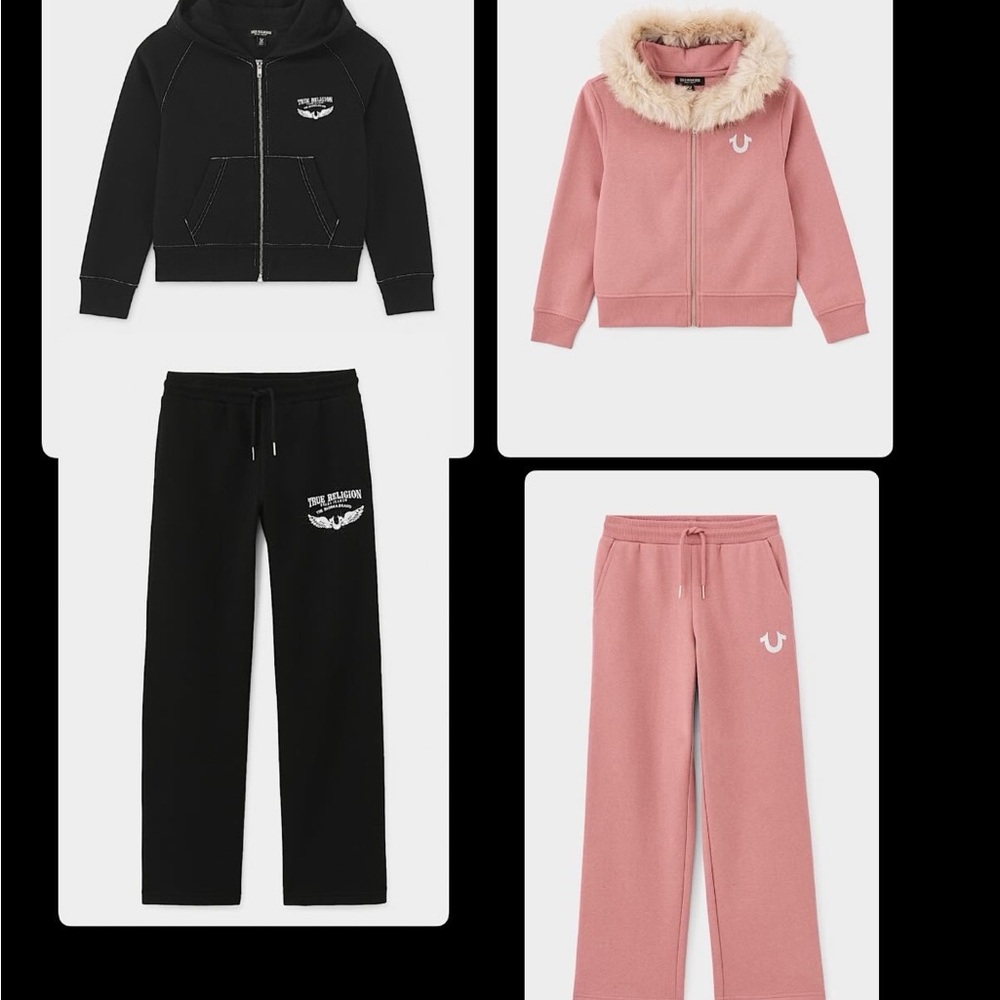 True Religion Black and Pink Kids Hoodie and Pants Set